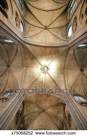 Ornate Ceiling Of Notre Dame Cathedral In Paris France Stock Image