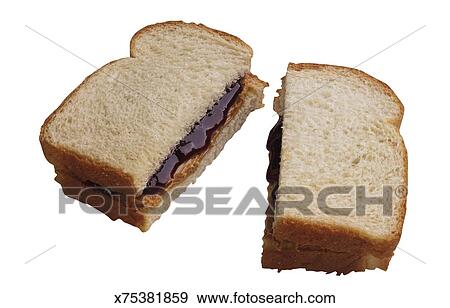 Peanut Butter And Jelly Sandwich Cut In Half Stock Photo