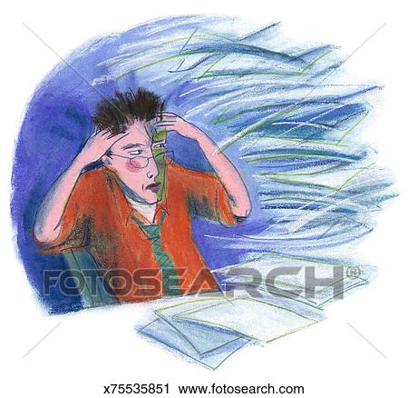 Man Overwhelmed by Paperwork Clip Art | x75535851 | Fotosearch