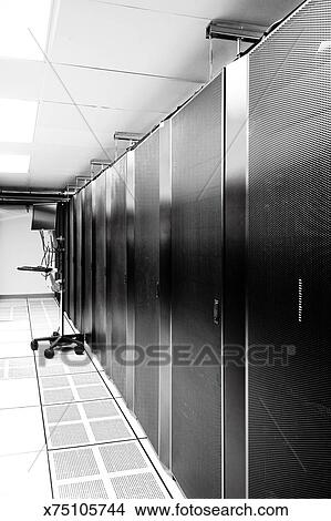 stock photo of computer server room aisle with crash cart x75105744