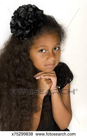 Girl 7 Years Old Wearing A Black Dress Stock Photo X75299838