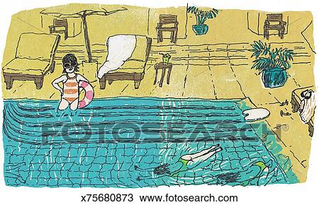 Swimming Pool Drawing  x75680873  Fotosearch