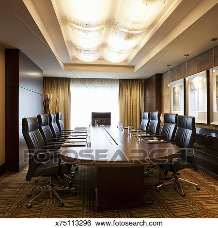 A Boardroom Is Set Up For A Meeting Stock Photograph