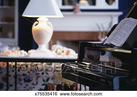 House Interior With Piano Lamp And Fireplace Mantel Georgia Usa