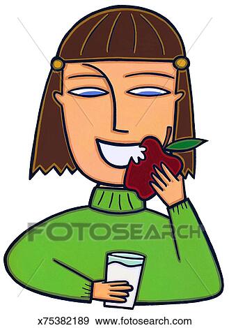 woman eating apple sketch
