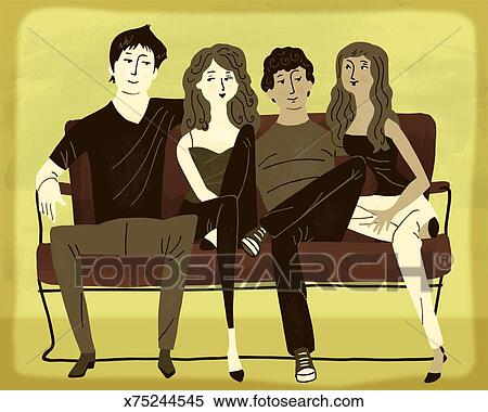 Friends Sitting On A Couch Stock Illustration X75244545 Fotosearch