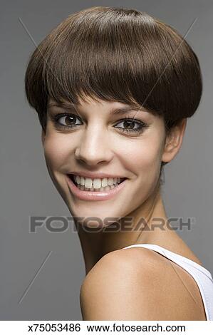 Young Woman With Short Hair Stock Photograph X75053486 Fotosearch