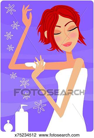 Clip Art Of Woman Applying Body Lotion X Search Clipart Illustration Posters