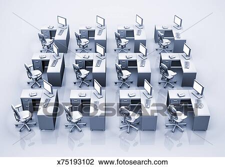 Office Desks In Rows Drawing X75193102 Fotosearch