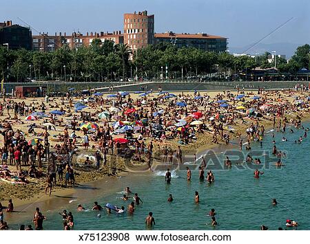 La Mar Bella Beach Barcelona Stock Photo