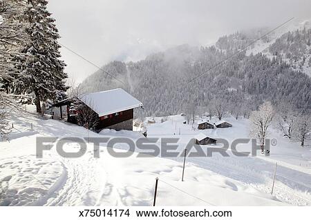 Cabin In The Snowy Mountains Picture X75014174 Fotosearch