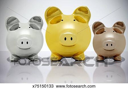 Gold Silver And Bronze Piggy Banks Stock Image X75150133