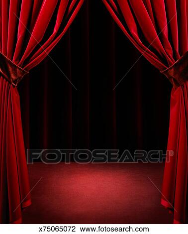 Spotlight On Empty Stage With Red Velvet Curtains Stock Image