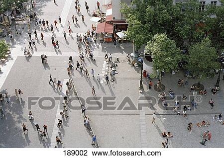 Stock Image - View of crowded public square from above. Fotosearch