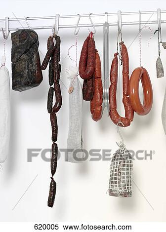 Sausages hanging from a rack View Large Photo Image Stock Photography - Sausages hanging from a rack. Fotosearch