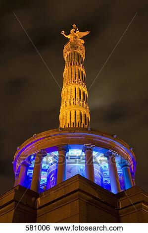 Victory Column at night, Berlin View Large Photo Image Stock Photograph - Victory Column at night, Berlin. Fotosearch