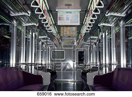 Stock Photograph - Interior of a subway car, Osaka, Japan. Fotosearch