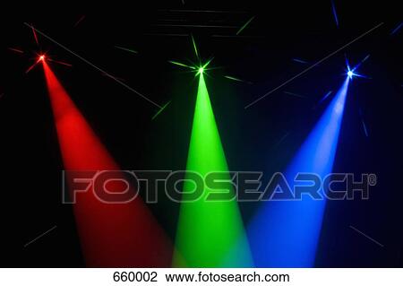 Stock Image - Three multi colored spotlights. Fotosearch