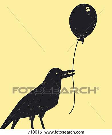 Stock Photography - A crow holding a balloon. Fotosearch