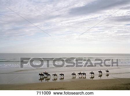 A group of people horseback riding on a beach View Large Photo Image Stock Photo - A group of people horseback riding on a beach. Fotosearch