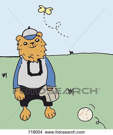 A lion dressed in a baseball uniform watching a butterfly while a ball comes toward him View Large Photo Image Picture - A lion dressed in a baseball uniform watching a butterfly while a ball comes toward him. Fotosearch