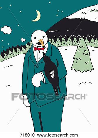A snowman talking to a crow perched on his arm View Large Photo Image Stock Image - A snowman talking to a crow perched on his arm. Fotosearch