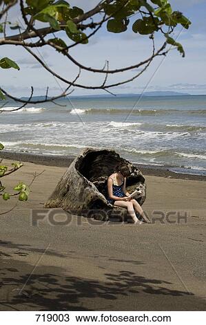 A teenage girl sitting in a large piece of driftwood View Large Photo Image Stock Image - A teenage girl sitting in a large piece of driftwood. Fotosearch