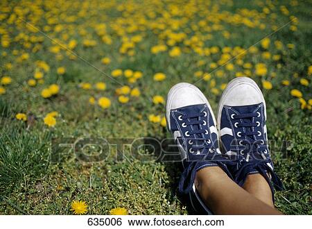 Feet lying in grass, personal perspective View Large Photo Image Stock Photograph - Feet lying in grass, personal perspective. Fotosearch