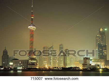 Night skyline, Pudong, Shanghai, China View Large Photo Image Stock Photo - Night skyline, Pudong, Shanghai, China. Fotosearch