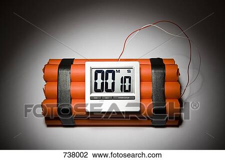 Stock Image - A dynamite time bomb with 10 seconds left on the timer. Fotosearch