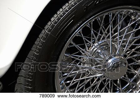 Stock Photo - Detail of a wheel on a vintage car. Fotosearch