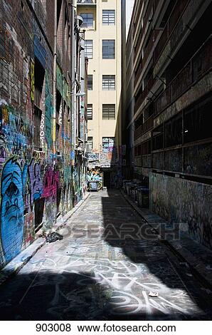 Alley with graffiti View Large Photo Image Stock Photo - Alley with graffiti. Fotosearch