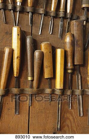 Stock Image - Antique woodworkers chisels. Fotosearch