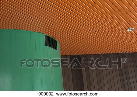 Stock Image - Detail of a colorful wood paneling interior. Fotosearch