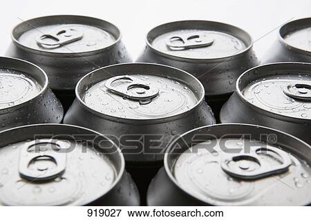 Stock Photo - Detail of cold aluminum drink cans. Fotosearch