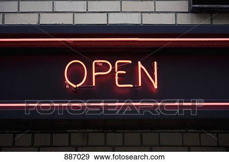 OPEN neon sign View Large Photo Image Stock Photo - OPEN neon sign. Fotosearch