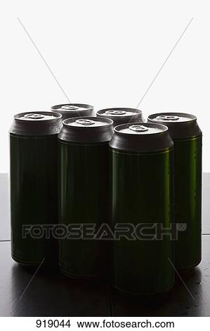 Picture - Six cans of beer. Fotosearch