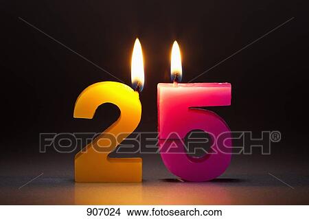 Picture - Two Candles In The Shape Of The Number 25. Fotosearch