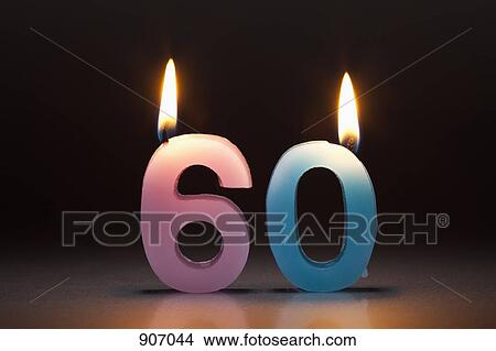Two Candles In The Shape Of The Number 60 View Large Photo Image Picture - Two Candles In The Shape Of The Number 60. Fotosearch
