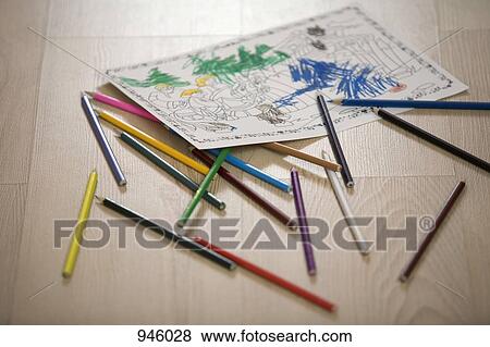 A coloring book page and colored pencils, still life View Large Photo Image Stock Photo - A coloring book page and colored pencils, still life. Fotosearch