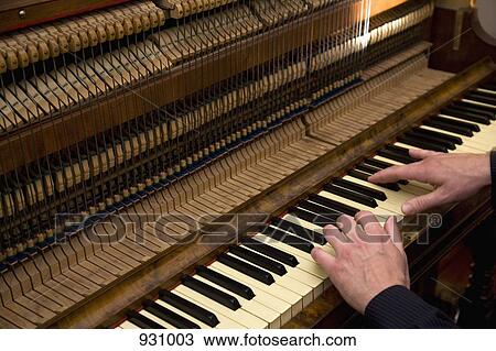 Stock Image - A man playing an organ, close up of hands. Fotosearch