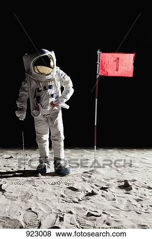 An astronaut on the moon standing next to number 1 hole flag View Large Photo Image Stock Photo - An astronaut on the moon standing next to number 1 hole flag. Fotosearch