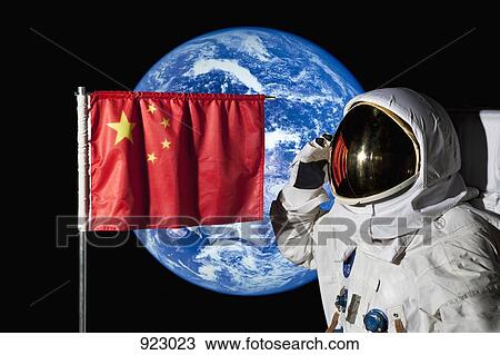 An astronaut saluting an Chinese flag with the earth in the background View Large Photo Image Stock Image - An astronaut saluting an Chinese flag with the earth in the background. Fotosearch