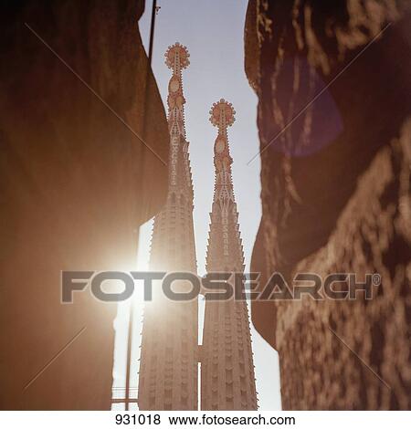Stock Photo - Detail of the towers of La Sagrada Familia, Barcelona, Spain. Fotosearch