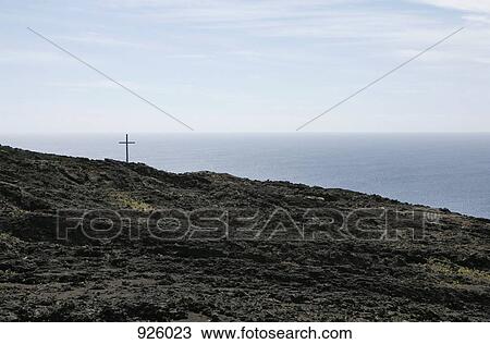 Stock Image - View of a lava field and the sea below, Orchilla, El Hierro, Spain. Fotosearch