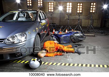 A crash test dummy on ground after scooter crashed into car View Large Photo Image Stock Image - A crash test dummy on ground after scooter crashed into car. Fotosearch