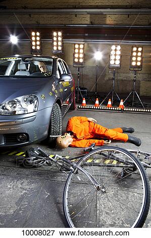 A crash test dummy on ground after bicycle crashed into car View Large Photo Image Stock Photo - A crash test dummy on ground after bicycle crashed into car. Fotosearch