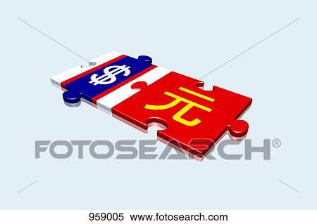 Stock Photography - Dollar and Yuan puzzle pieces. Fotosearch