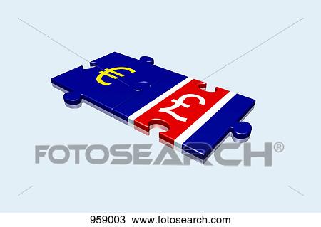 Stock Image - Euro and pound puzzle pieces. Fotosearch