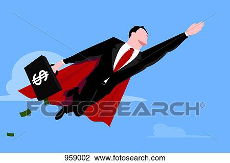 Flying businessman superhero with briefcase View Large Photo Image Stock Image - Flying businessman superhero with briefcase. Fotosearch